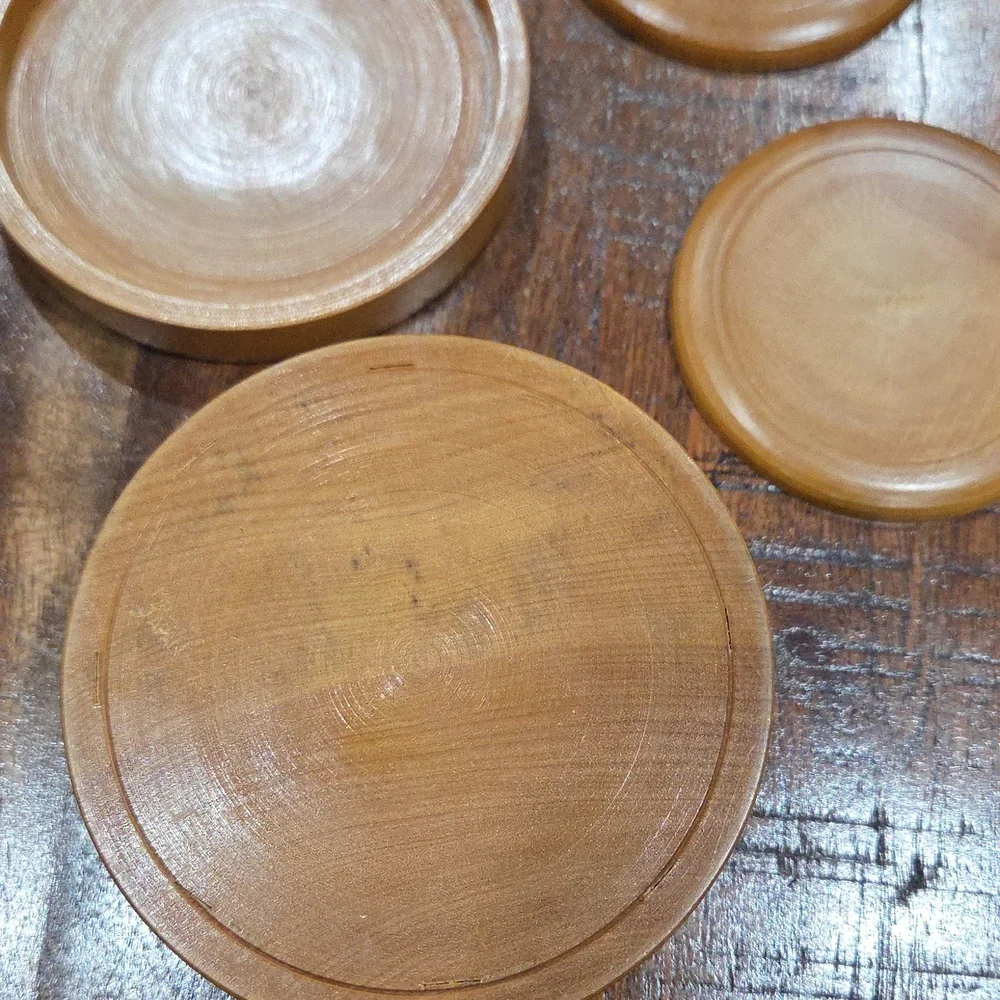 Vintage Japanese Handcrafted Wooden Coaster Set with Box
